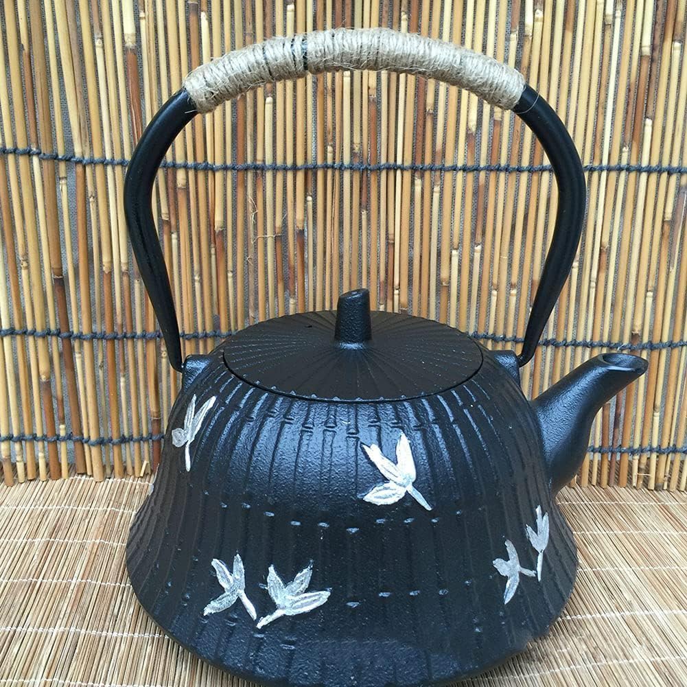 Black Cast Iron Teapot with Infuser and Enamel Interior - Stovetop Safe Tea Kettle for Coffee and Tea