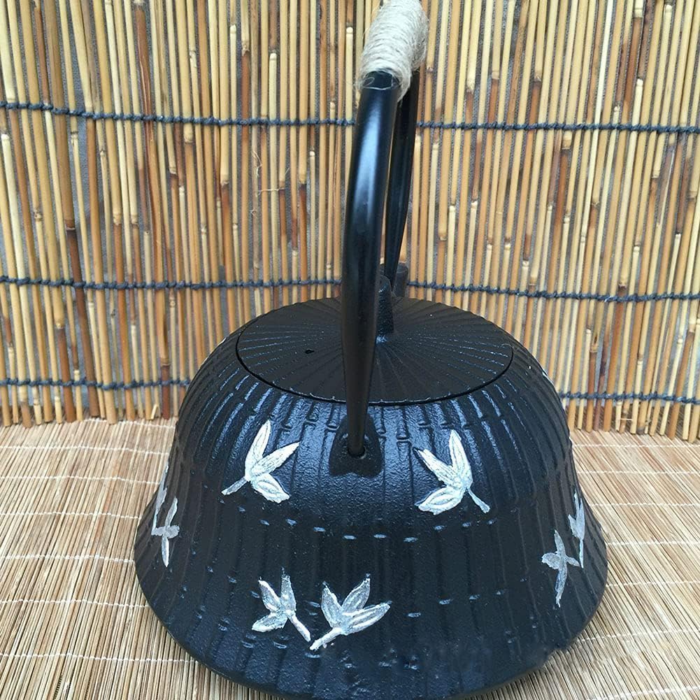 Black Cast Iron Teapot with Infuser and Enamel Interior - Stovetop Safe Tea Kettle for Coffee and Tea