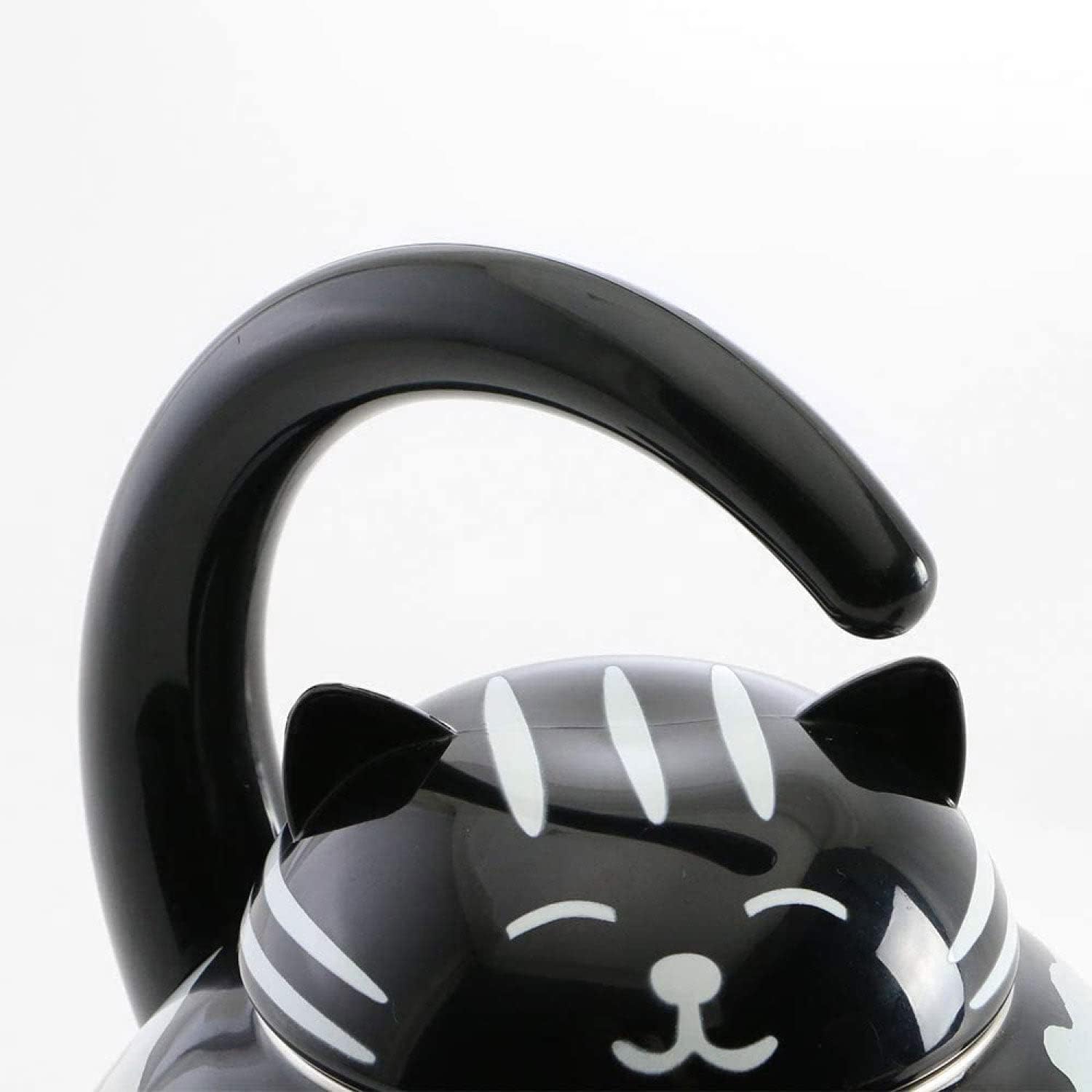 Black Cat Design Whistling Tea Kettle - Enamel on Steel Teakettle for Stove Top - Cute Kitchen Accessories - 2.1 Quart Water Kettle
