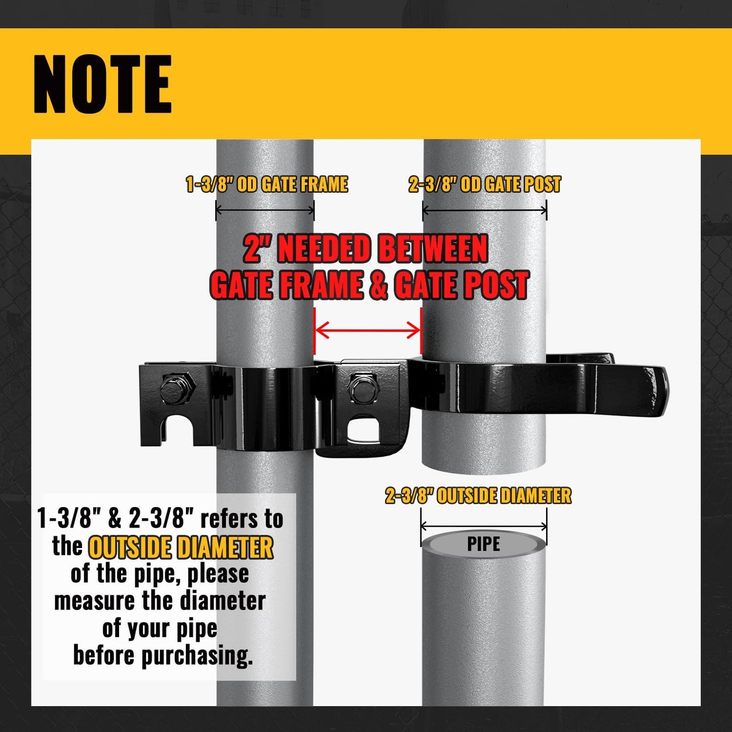 Black Chain Link Gate Latch 1-3/8" x 2-3/8" with Padlock Hole - 1 Piece