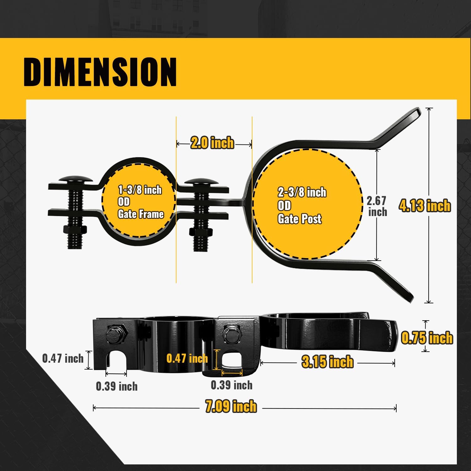 Black Chain Link Gate Latch 1-3/8" x 2-3/8" with Padlock Hole - 1 Piece
