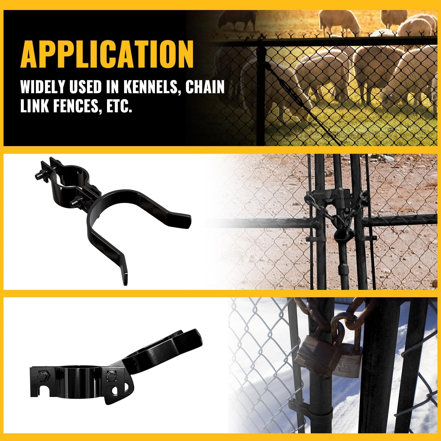 Black Chain Link Gate Latch 1-3/8" x 2-3/8" with Padlock Hole - 1 Piece