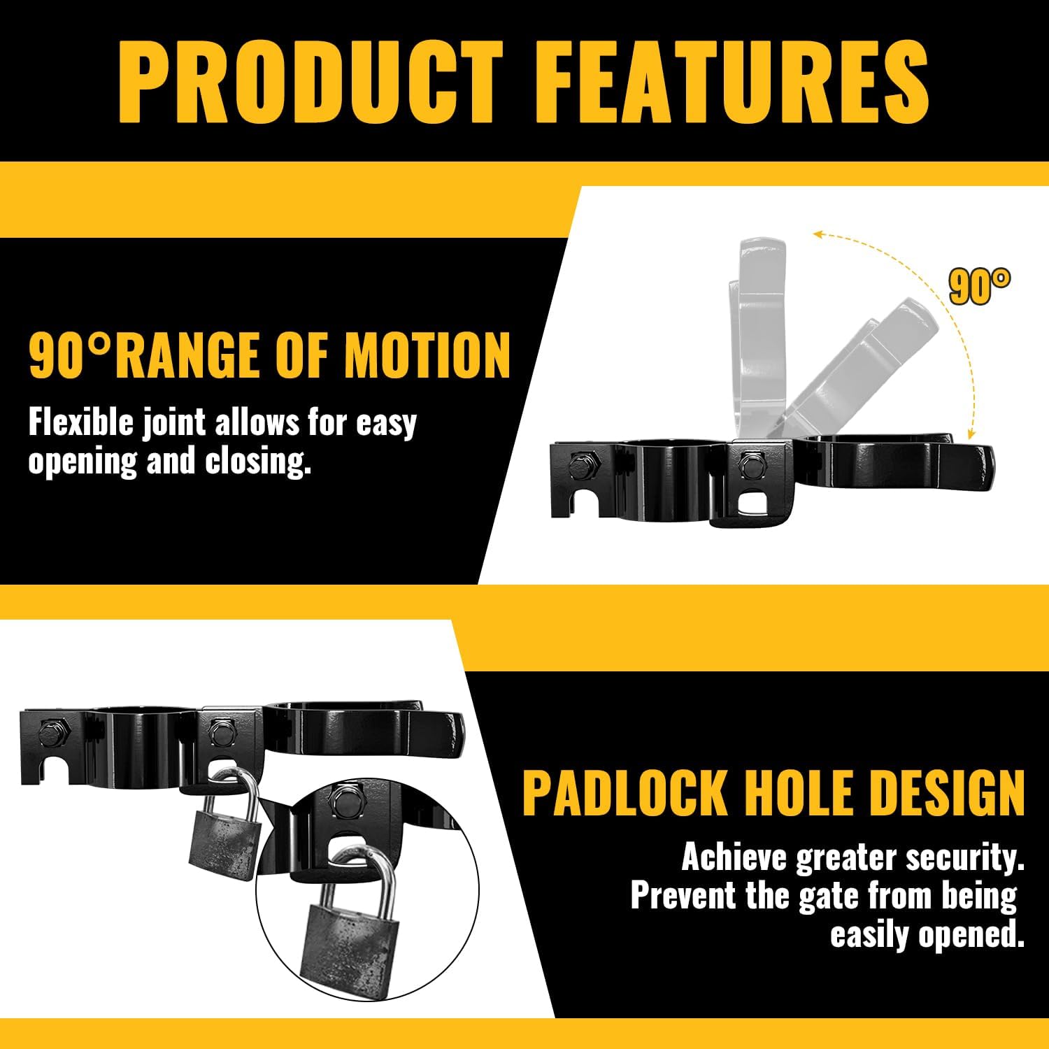 Black Chain Link Gate Latch 1-3/8" x 2-3/8" with Padlock Hole - 1 Piece