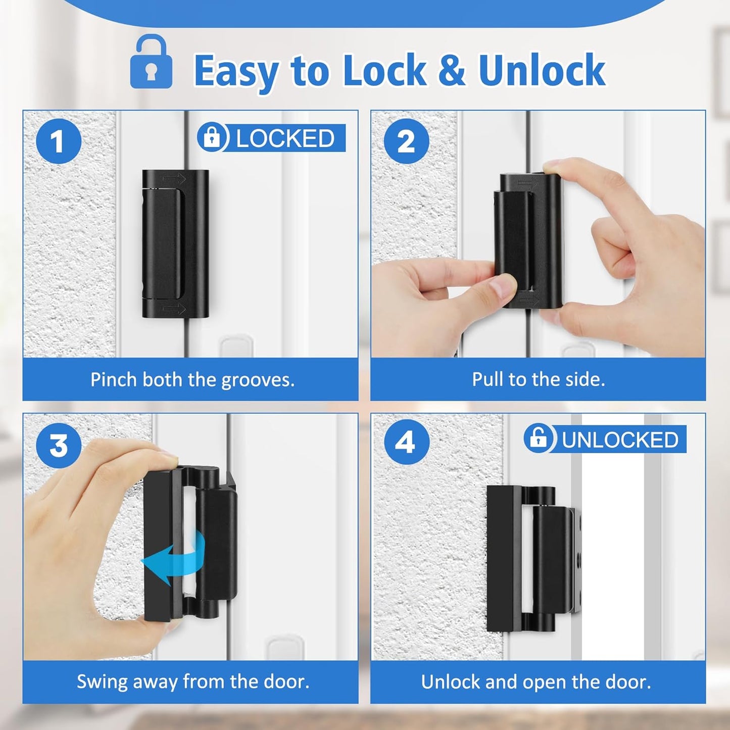 Black Childproof Door Reinforcement Lock for Enhanced Home Security and Privacy - 1 Pack