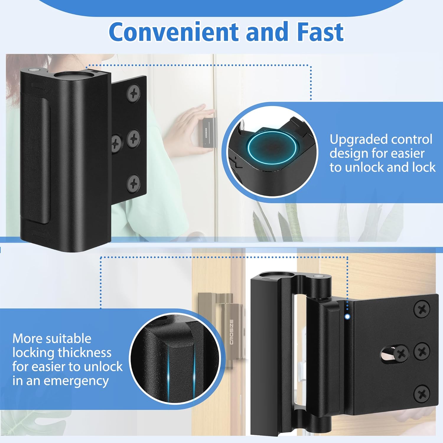 Black Childproof Door Reinforcement Lock for Enhanced Home Security and Privacy - 1 Pack