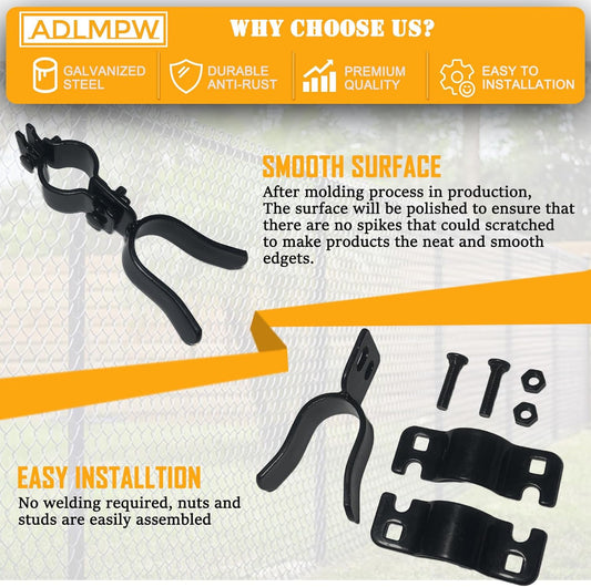 Black Coated Gate Fork Latch Set with Padlock Hole for Chain Link Fence - 2 Pack