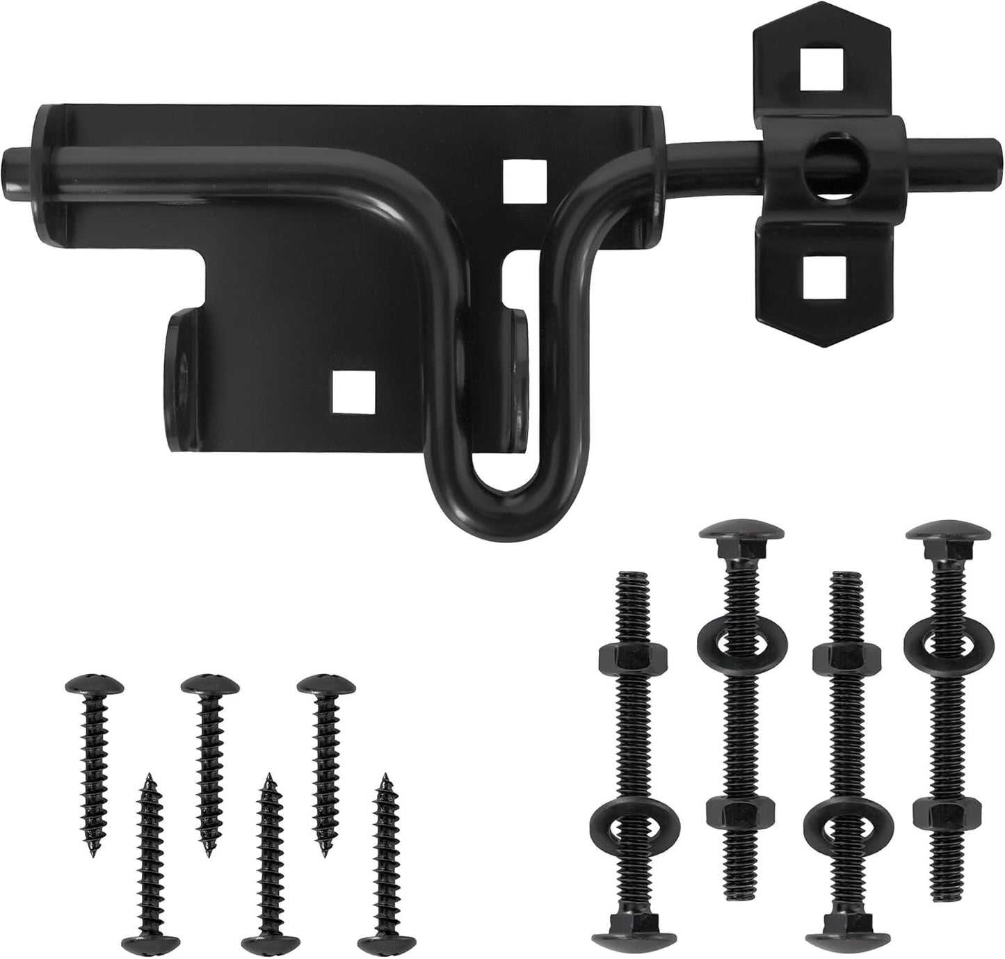 Black Coated Slide Bolt Gate Latch with Padlock Hole for Wooden and Vinyl Gates - Ideal for Fence, Shed, Yard, Barn Doors - Indoor and Outdoor Use (1 Pack) - WildKart