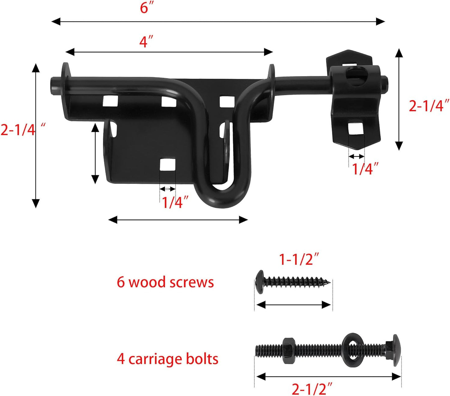 Black Coated Slide Bolt Gate Latch with Padlock Hole for Wooden and Vinyl Gates - Ideal for Fence, Shed, Yard, Barn Doors - Indoor and Outdoor Use (1 Pack) - WildKart
