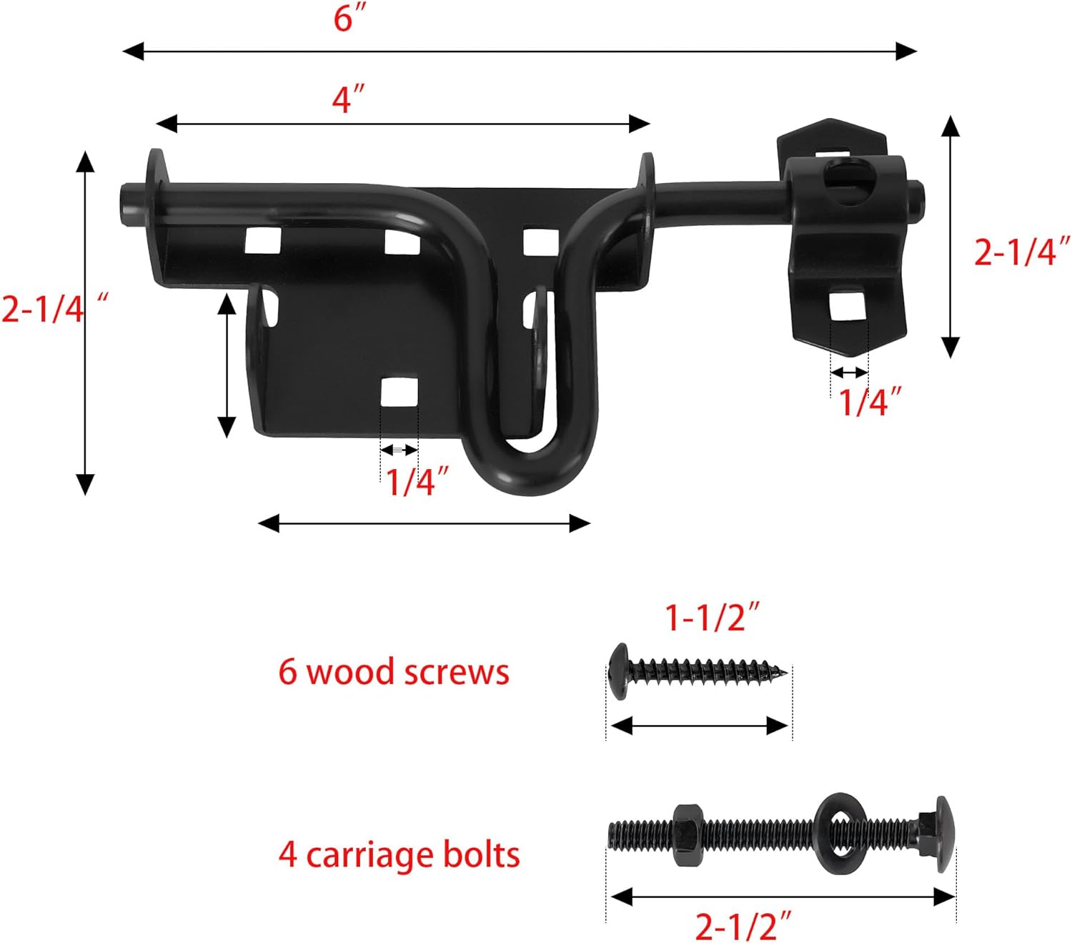 Black Coated Slide Bolt Gate Latch with Padlock Hole for Wooden and Vinyl Gates - Ideal for Fence, Shed, Yard, Barn Doors - Indoor and Outdoor Use (1 Pack) - WildKart