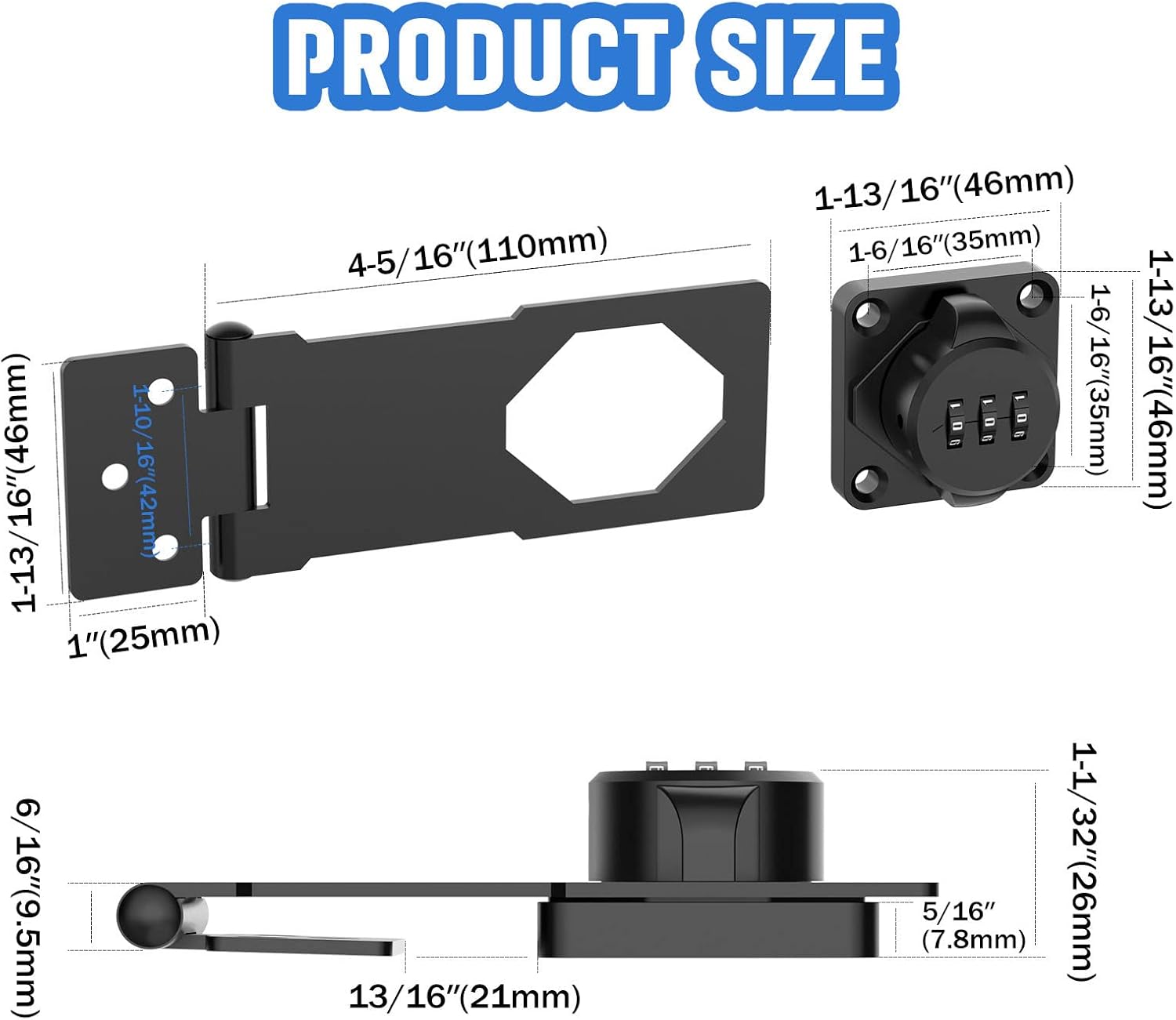 Black Combination Cabinet Lock for Small Doors, Cabinets, Barn Door - MeBantoo Household Hasp Locks for Door Security, Bathroom, Outdoor, Garden - WildKart