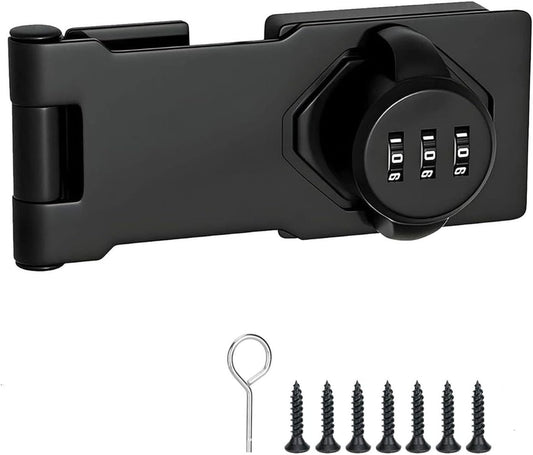 Black Combination Door Lock for Small Doors & Cabinets - Keyless Cabinet Password Hasp Lock with Screws (3.5 inch)