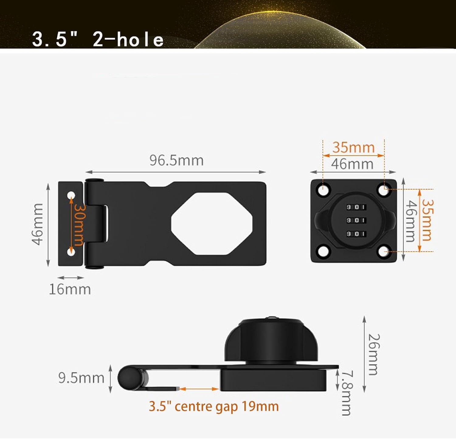 Black Combination Door Lock for Small Doors & Cabinets - Keyless Cabinet Password Hasp Lock with Screws (3.5 inch)