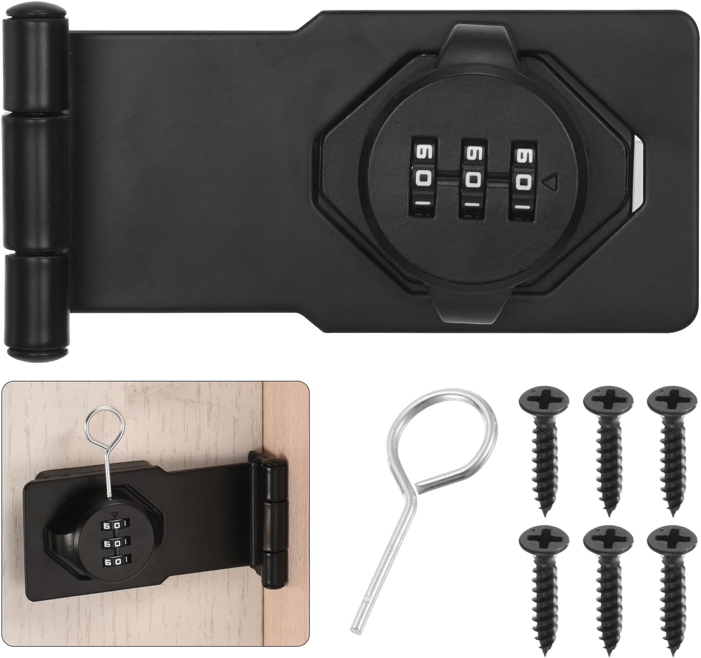 Black Combination Lock for Small Doors, Cabinets, Barn Door - 90 Degree Latch Hasp Lock by uxcell