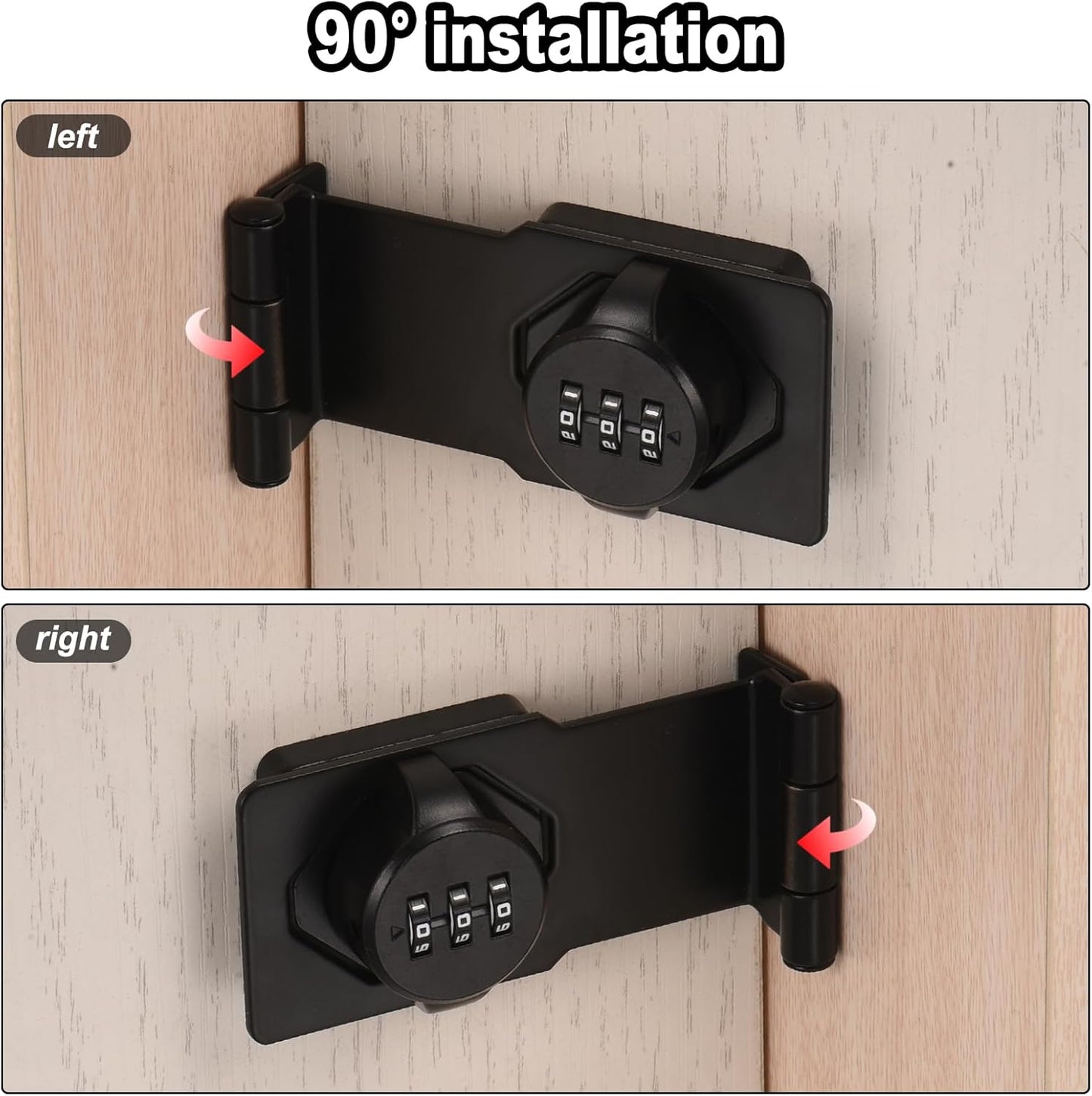 Black Combination Lock for Small Doors, Cabinets, Barn Door - 90 Degree Latch Hasp Lock by uxcell