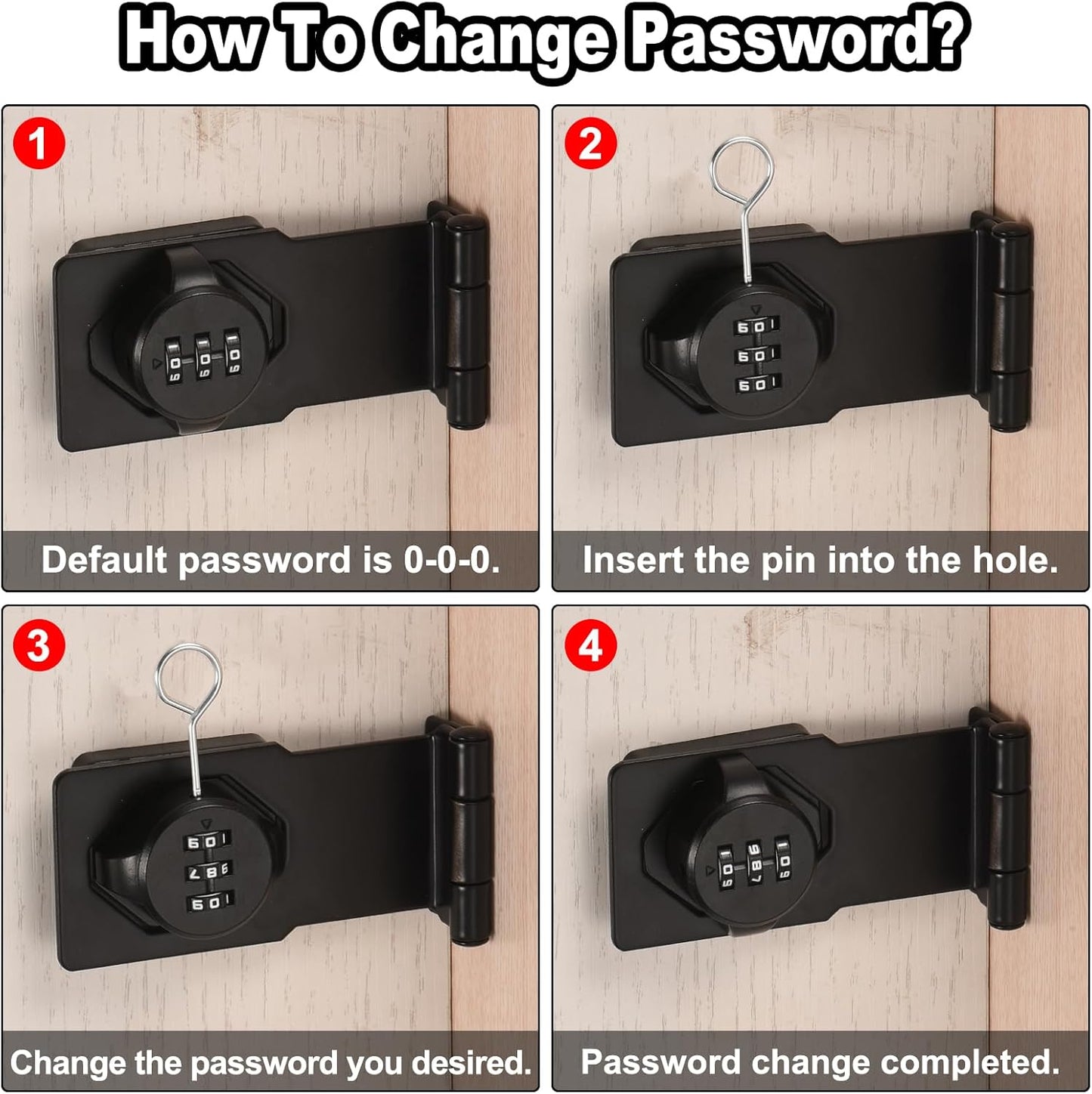 Black Combination Lock for Small Doors, Cabinets, Barn Door - 90 Degree Latch Hasp Lock by uxcell