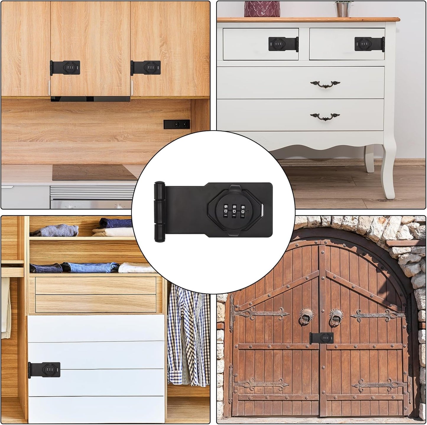 Black Combination Lock for Small Doors, Cabinets, Barn Door - 90 Degree Latch Hasp Lock by uxcell