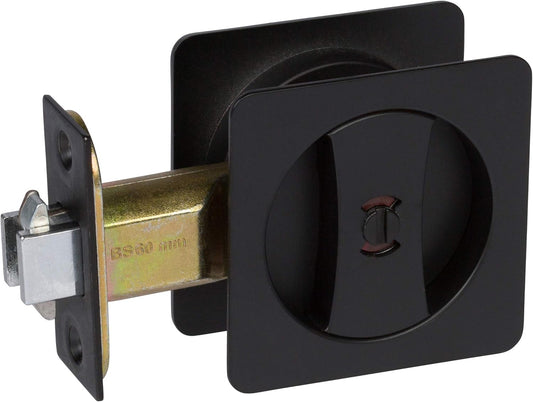 Black Contemporary Privacy Square Pocket Door Lock with Edge Pulls and Color Coded Indicators - Sliding Door Hardware - WildKart