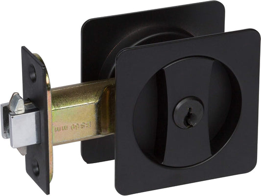 Black Contemporary Square Pocket Door Lock with Edge Pulls and Color Coded Indicators - Sliding Door Lock - WildKart