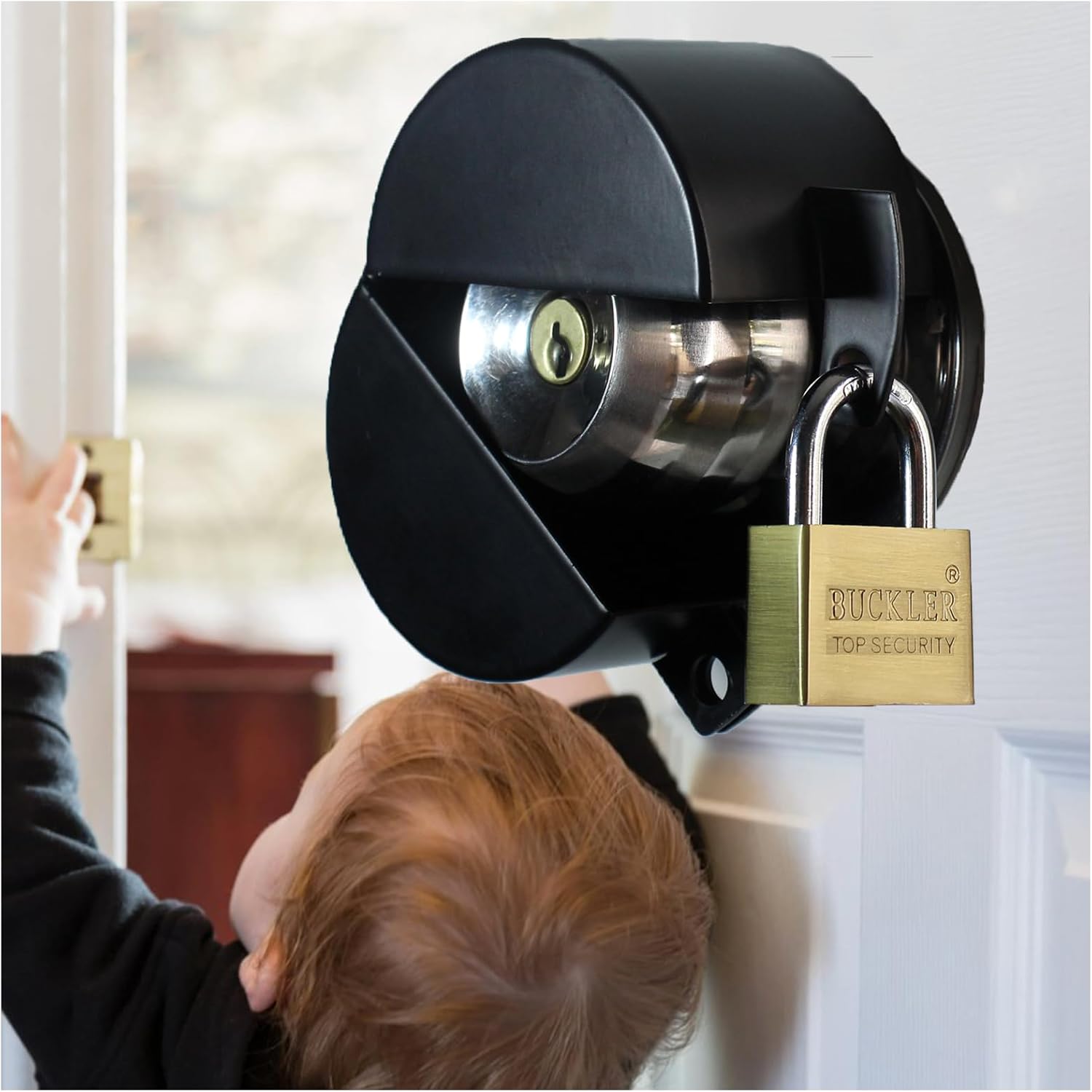 Black Door Handle Lock Cover with Padlock - Temporary Lockout Device for Knobs & Faucets to Prevent Entry