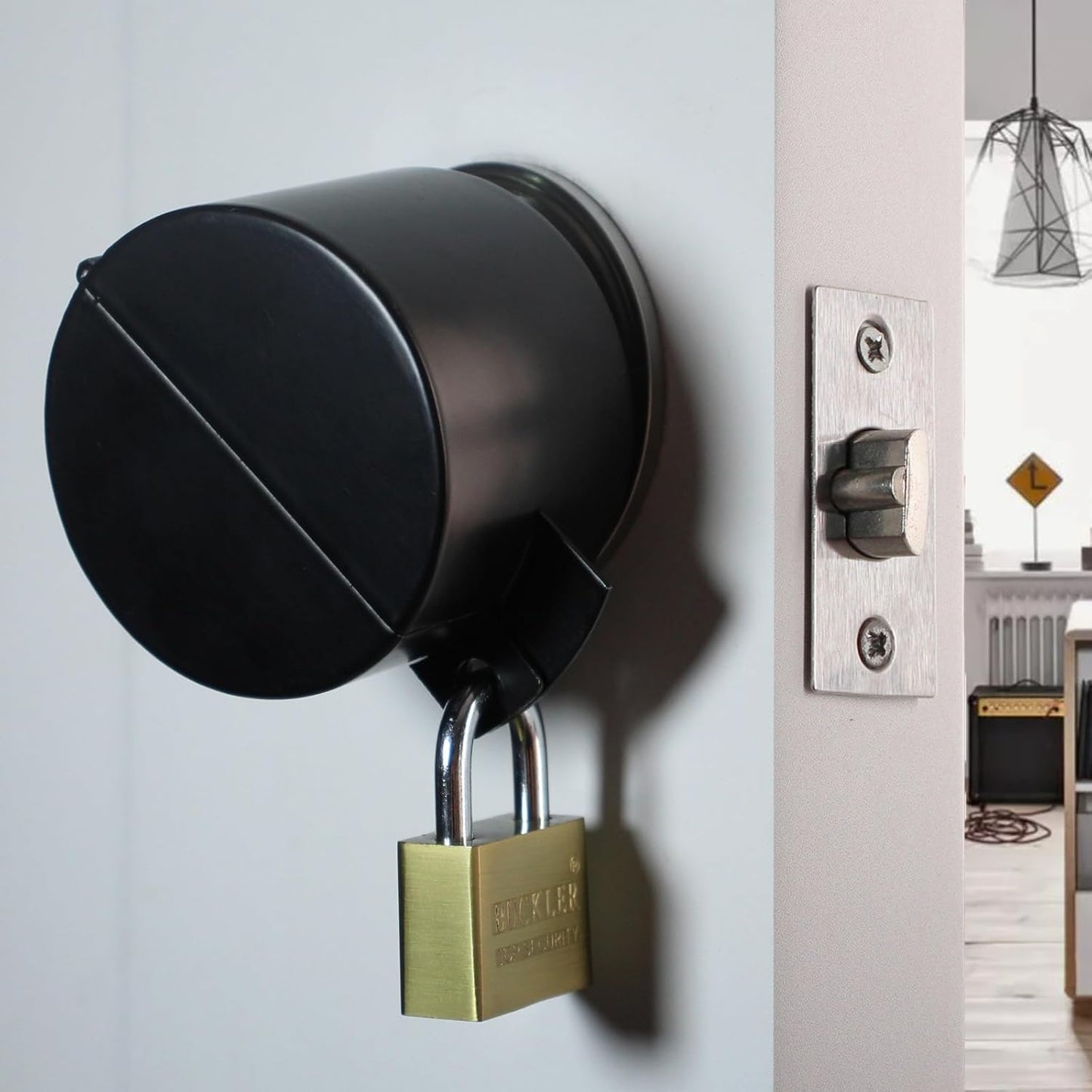 Black Door Handle Lock Cover with Padlock - Temporary Lockout Device for Knobs & Faucets to Prevent Entry