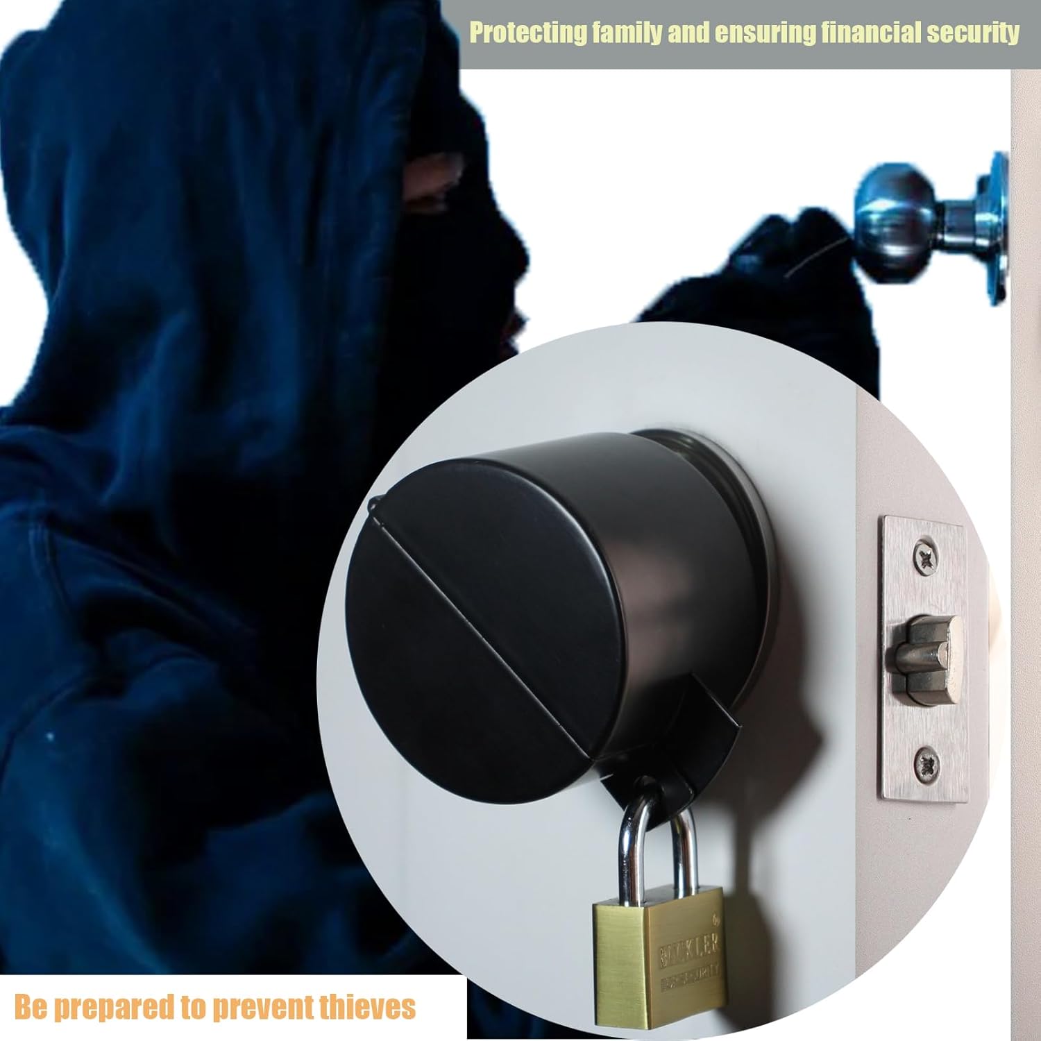 Black Door Handle Lock Cover with Padlock - Temporary Lockout Device for Knobs & Faucets to Prevent Entry