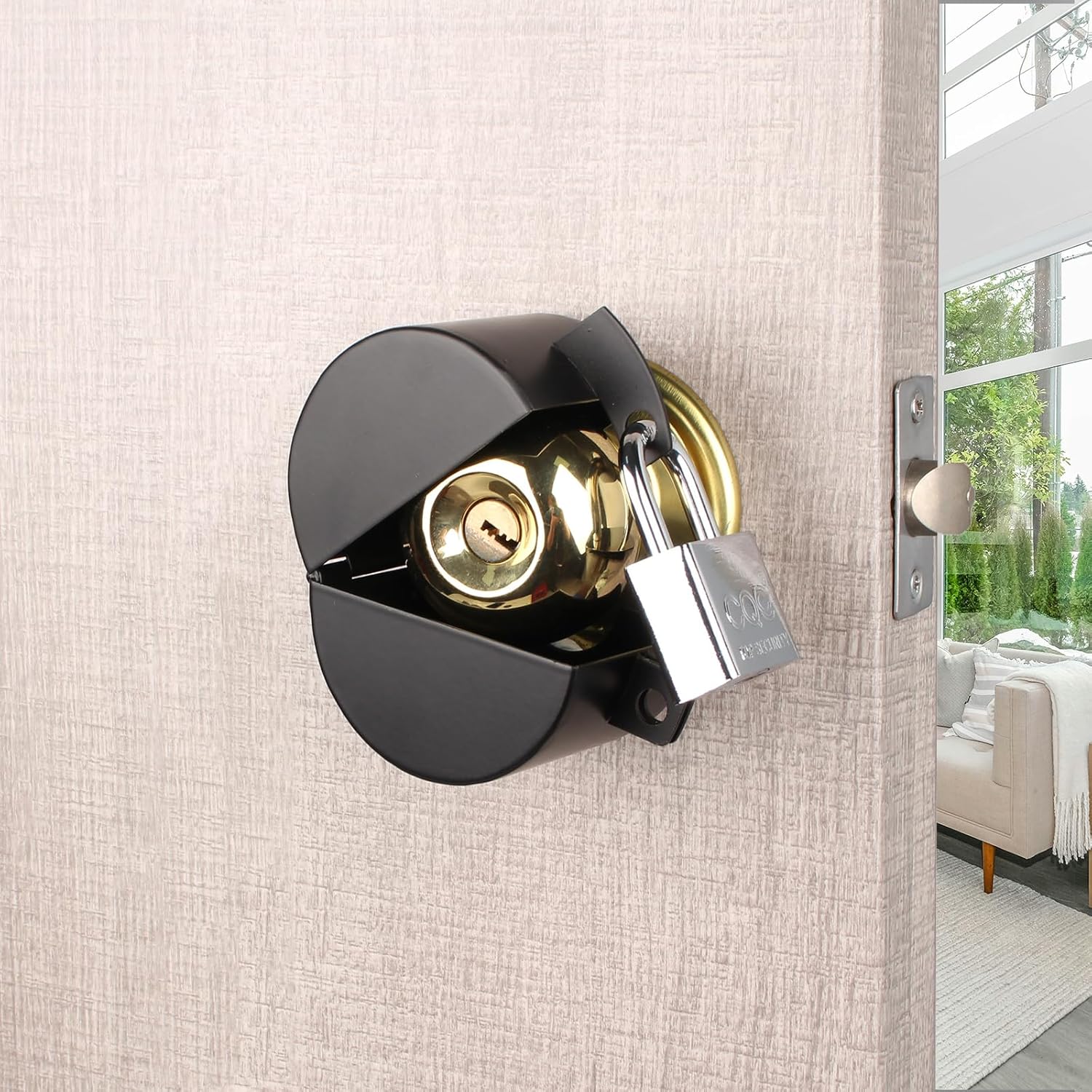 Black Door Knob Lockout Device with Padlock for Safety - Ideal for Children, Elderly, and Dementia Patients
