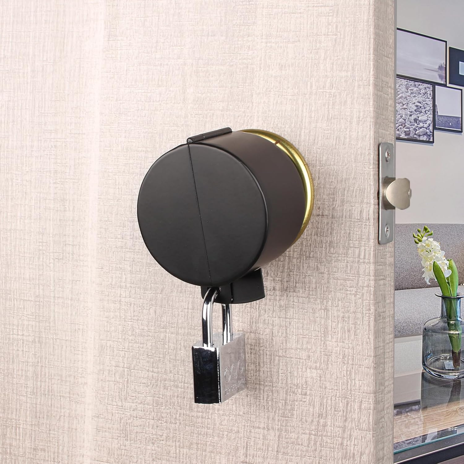Black Door Knob Lockout Device with Padlock for Safety - Ideal for Children, Elderly, and Dementia Patients