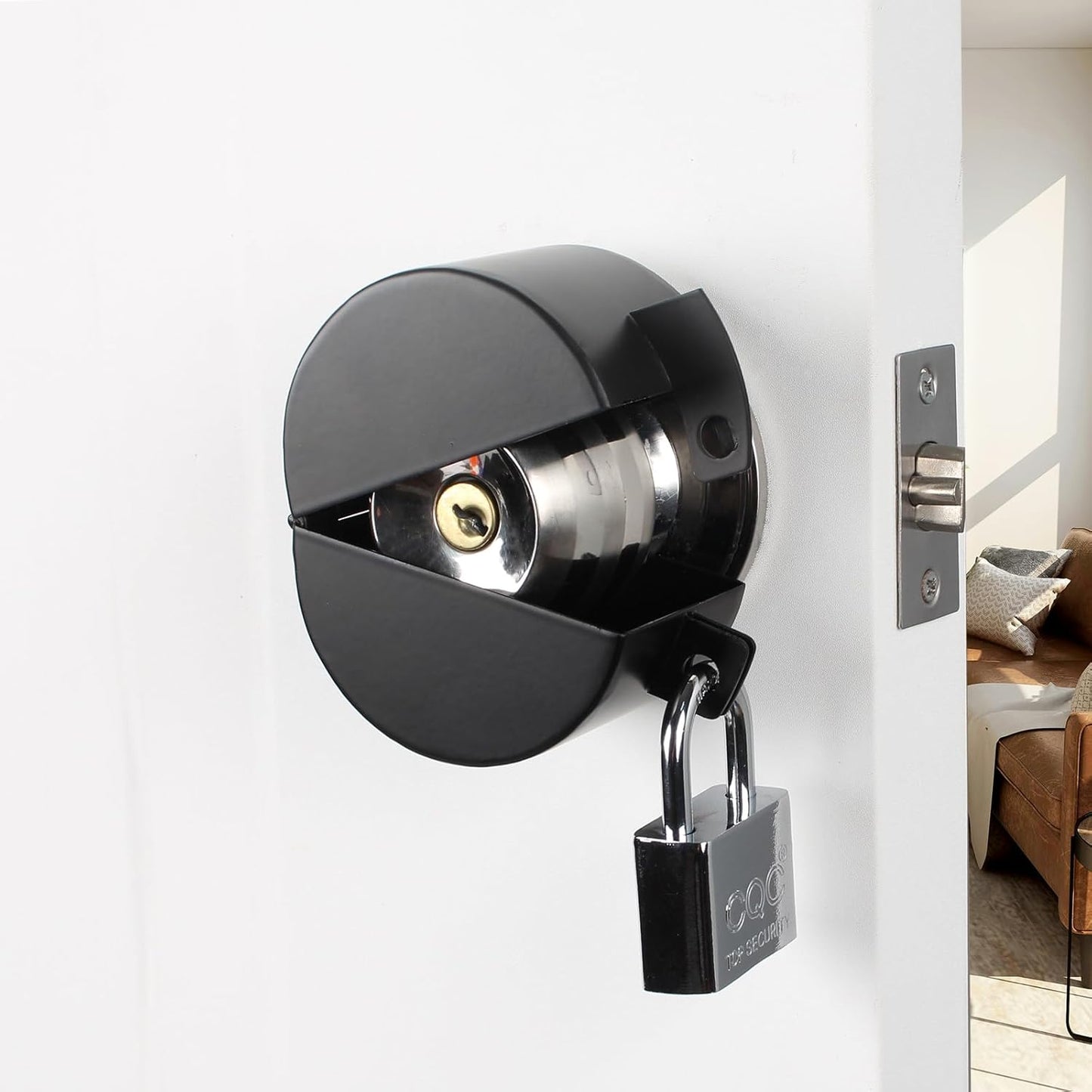 Black Door Knob Lockout Device with Padlock for Safety - Ideal for Children, Elderly, and Dementia Patients