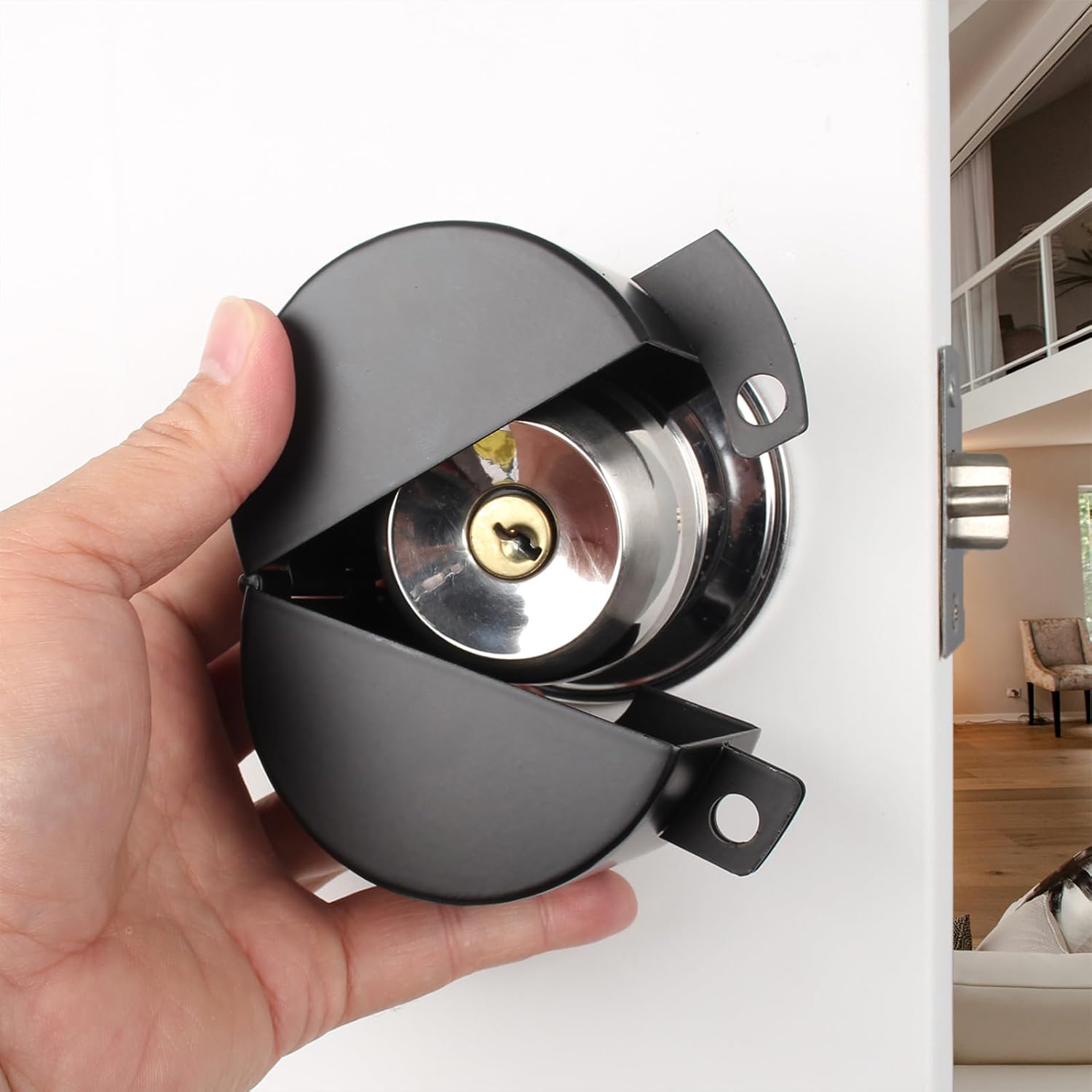 Black Door Knob Lockout Device with Padlock for Safety - Ideal for Children, Elderly, and Dementia Patients