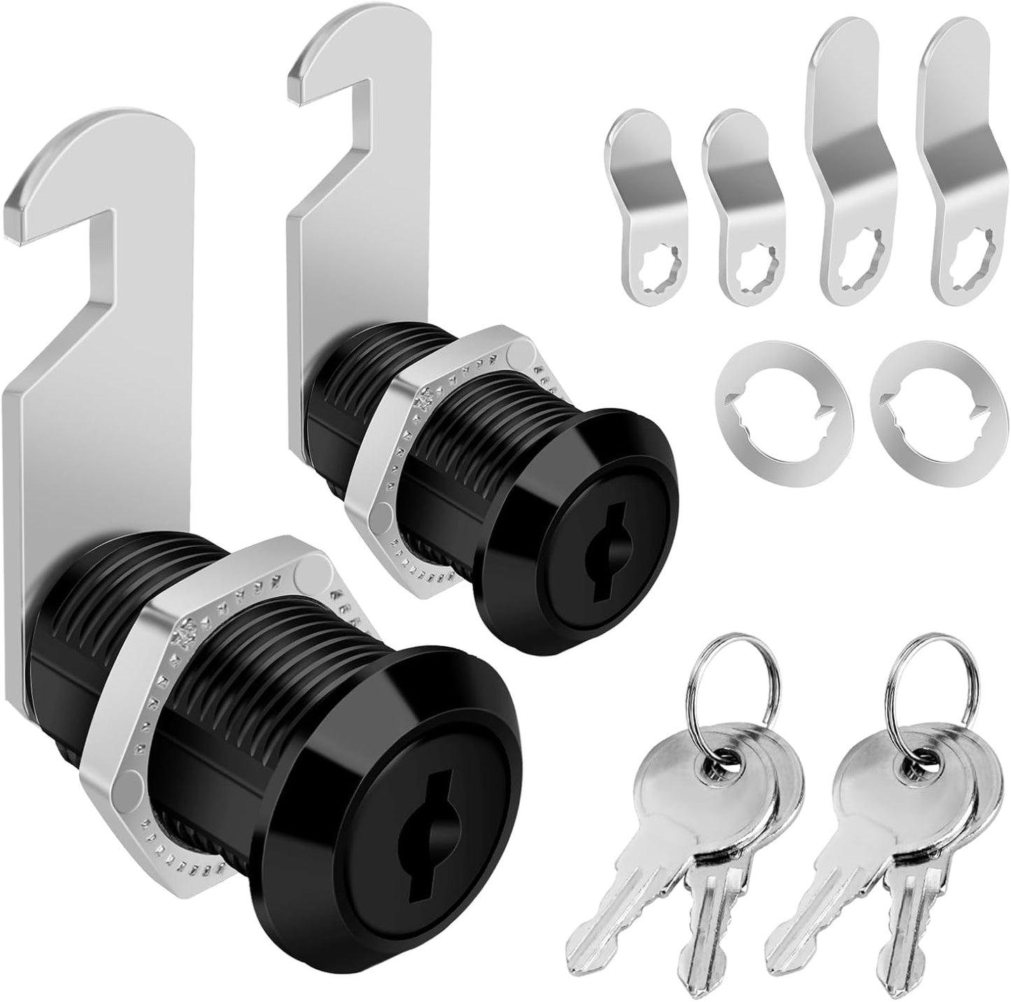 Black Finish 3/4'' Cylinder Cam Locks Keyed Alike Set for Cabinets, Drawers, RV Storage - 2 Pack