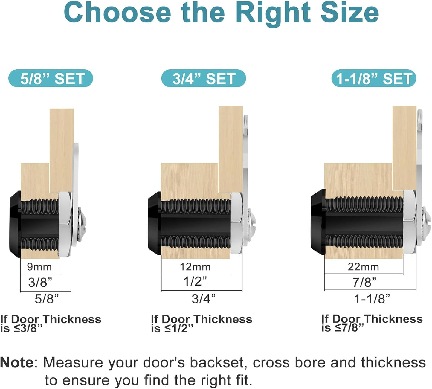 Black Finish 3/4'' Cylinder Cam Locks Keyed Alike Set for Cabinets, Drawers, RV Storage - 2 Pack