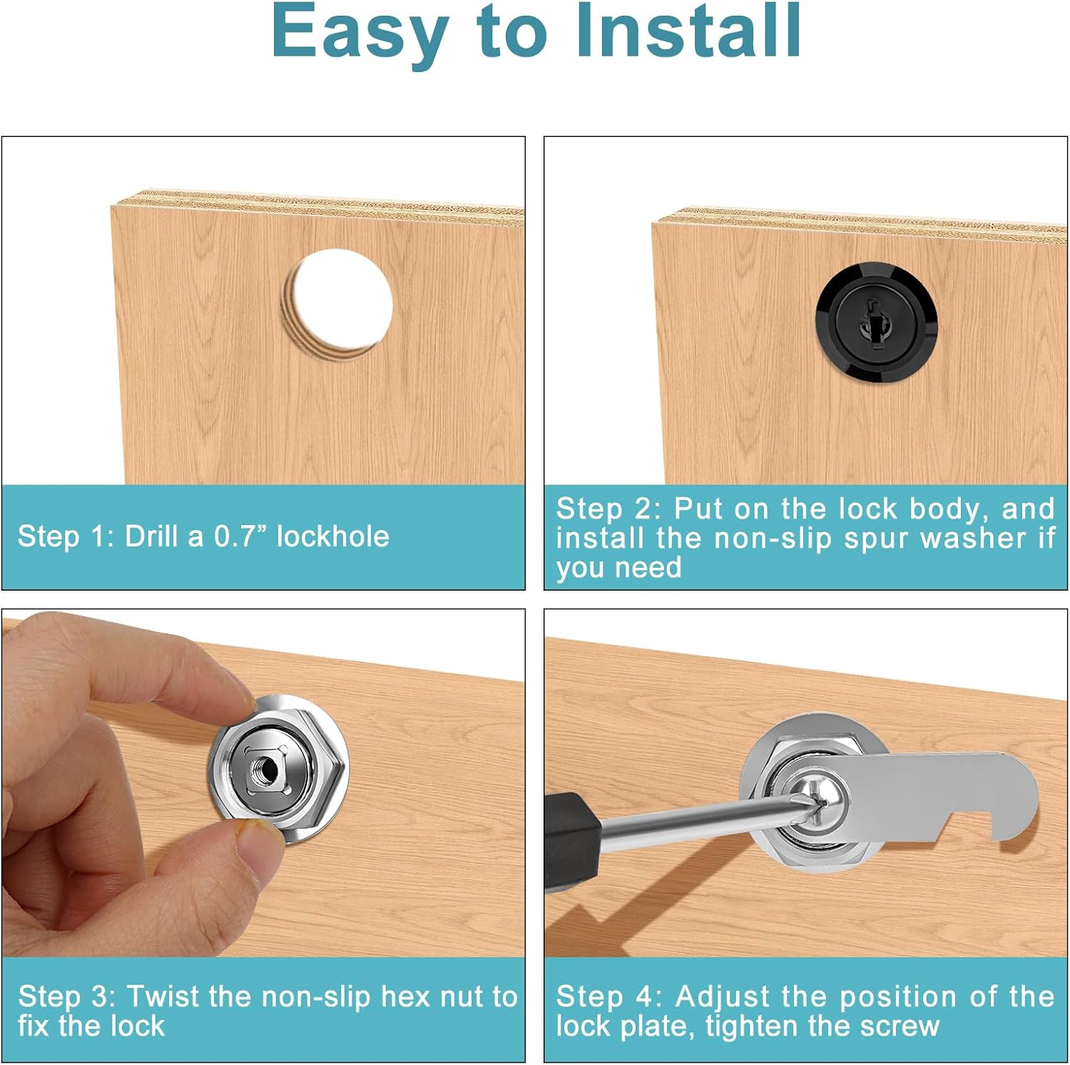 Black Finish 3/4'' Cylinder Cam Locks Keyed Alike Set for Cabinets, Drawers, RV Storage - 2 Pack