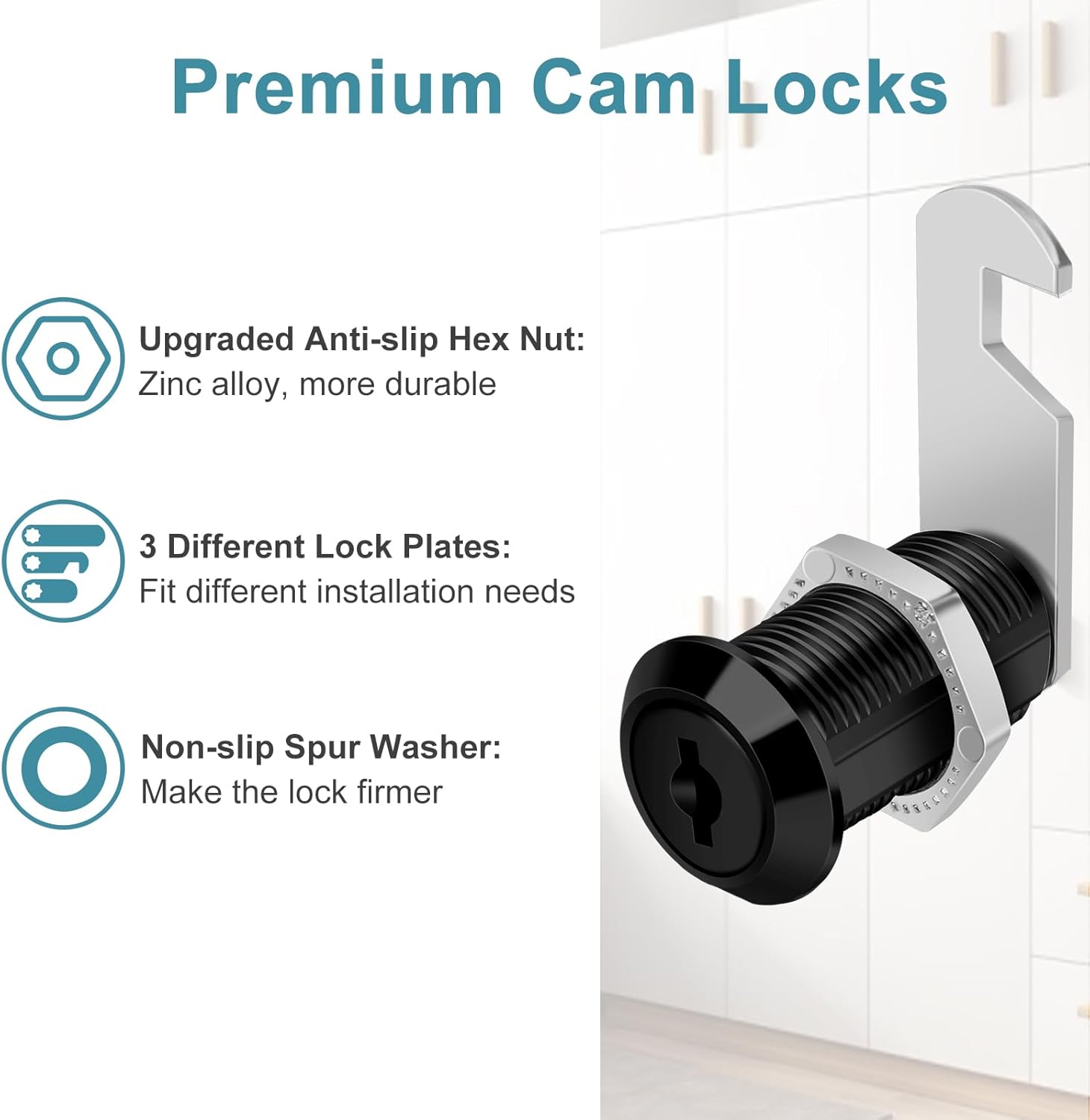 Black Finish 3/4'' Cylinder Cam Locks Keyed Alike Set for Cabinets, Drawers, RV Storage - 2 Pack