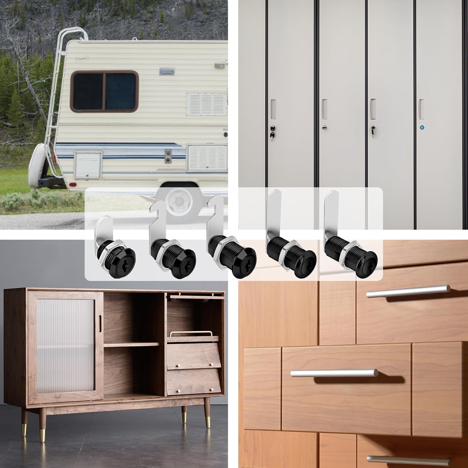 Black Finish 3/4'' Cylinder Cam Locks Keyed Alike Set for Cabinets, Drawers, RV Storage - 2 Pack