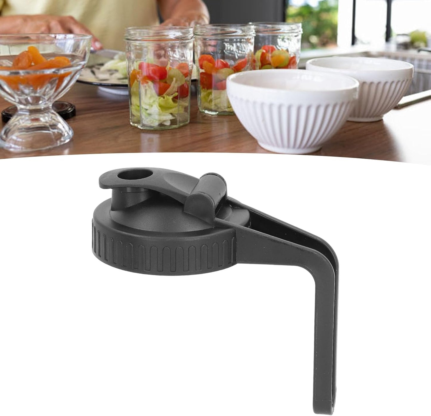 Black Flip Cap Lid with Handle for Mason Jars - Vitdipy Pour Spout Lid, 70mm Wide Mouth Plastic Sealing Lid