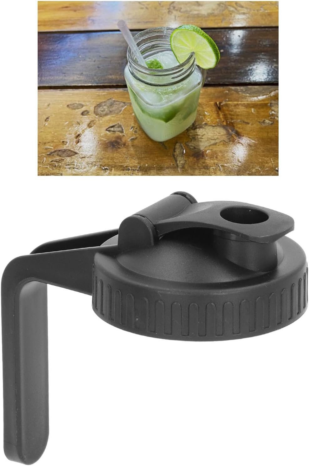 Black Flip Cap Lid with Handle for Mason Jars - Vitdipy Pour Spout Lid, 70mm Wide Mouth Plastic Sealing Lid