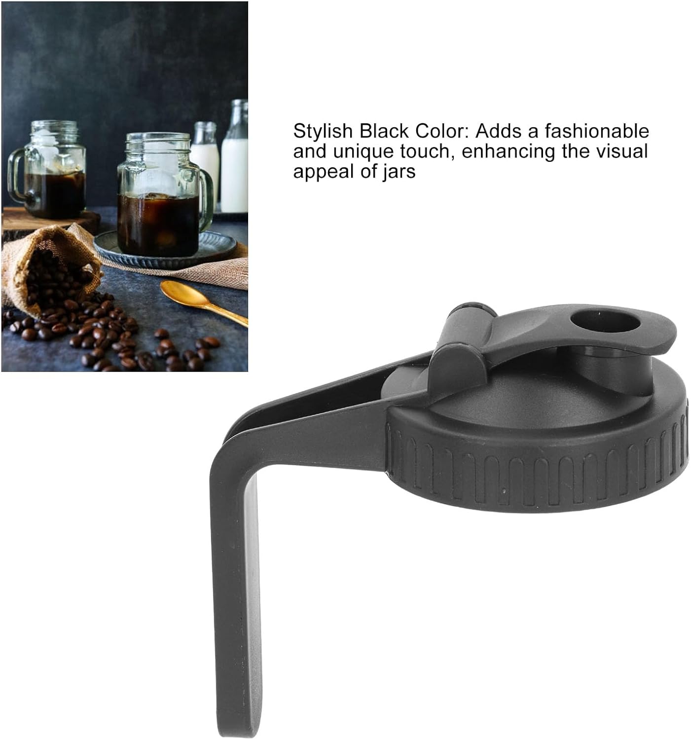 Black Flip Cap Lid with Handle for Mason Jars - Vitdipy Pour Spout Lid, 70mm Wide Mouth Plastic Sealing Lid