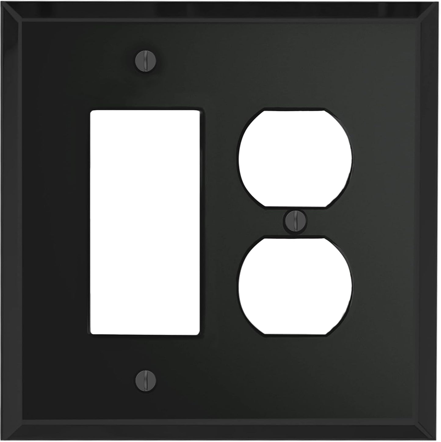Black Glass Mirror Outlet Wall Plate | 1 GFI Rocker & 1 Duplex | 5.25" x 5.25" | High-Quality Glass Mirror Switch Plate Covers