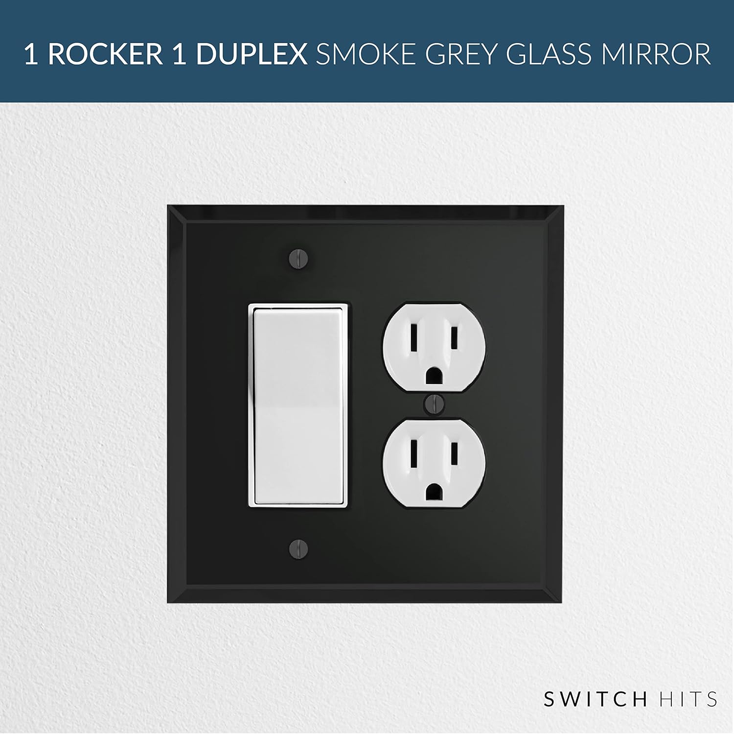 Black Glass Mirror Outlet Wall Plate | 1 GFI Rocker & 1 Duplex | 5.25" x 5.25" | High-Quality Glass Mirror Switch Plate Covers