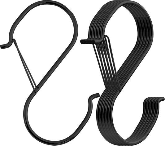 Black Heavy Duty Large S Hooks Set - 4.96 inch, Ideal for Hanging Plants, Carabiners, Kitchen Cabinet Handles - Fits Rods Under 1.2 inch Diameter (16 Pack)