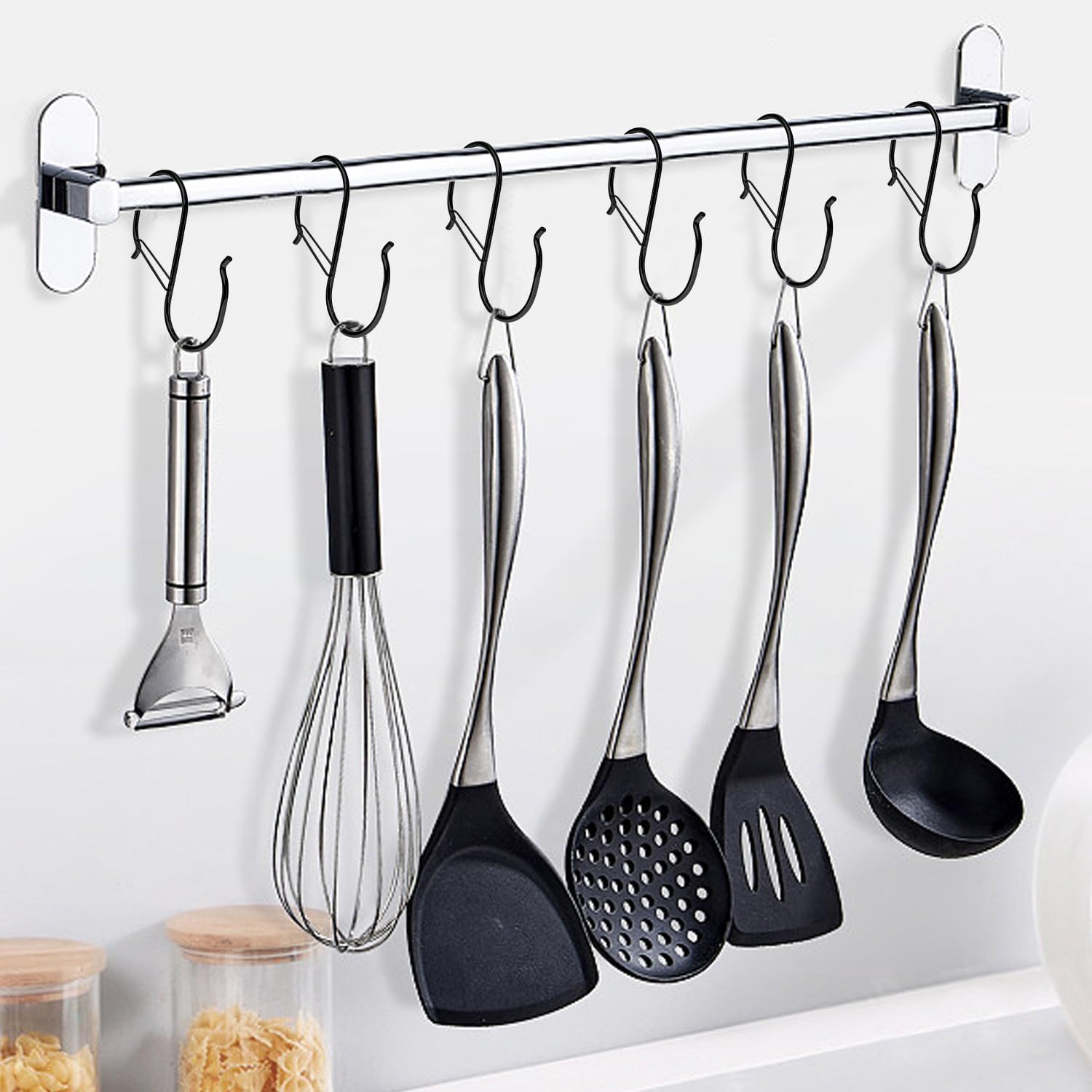 Black Heavy Duty Large S Hooks Set - 4.96 inch, Ideal for Hanging Plants, Carabiners, Kitchen Cabinet Handles - Fits Rods Under 1.2 inch Diameter (16 Pack)