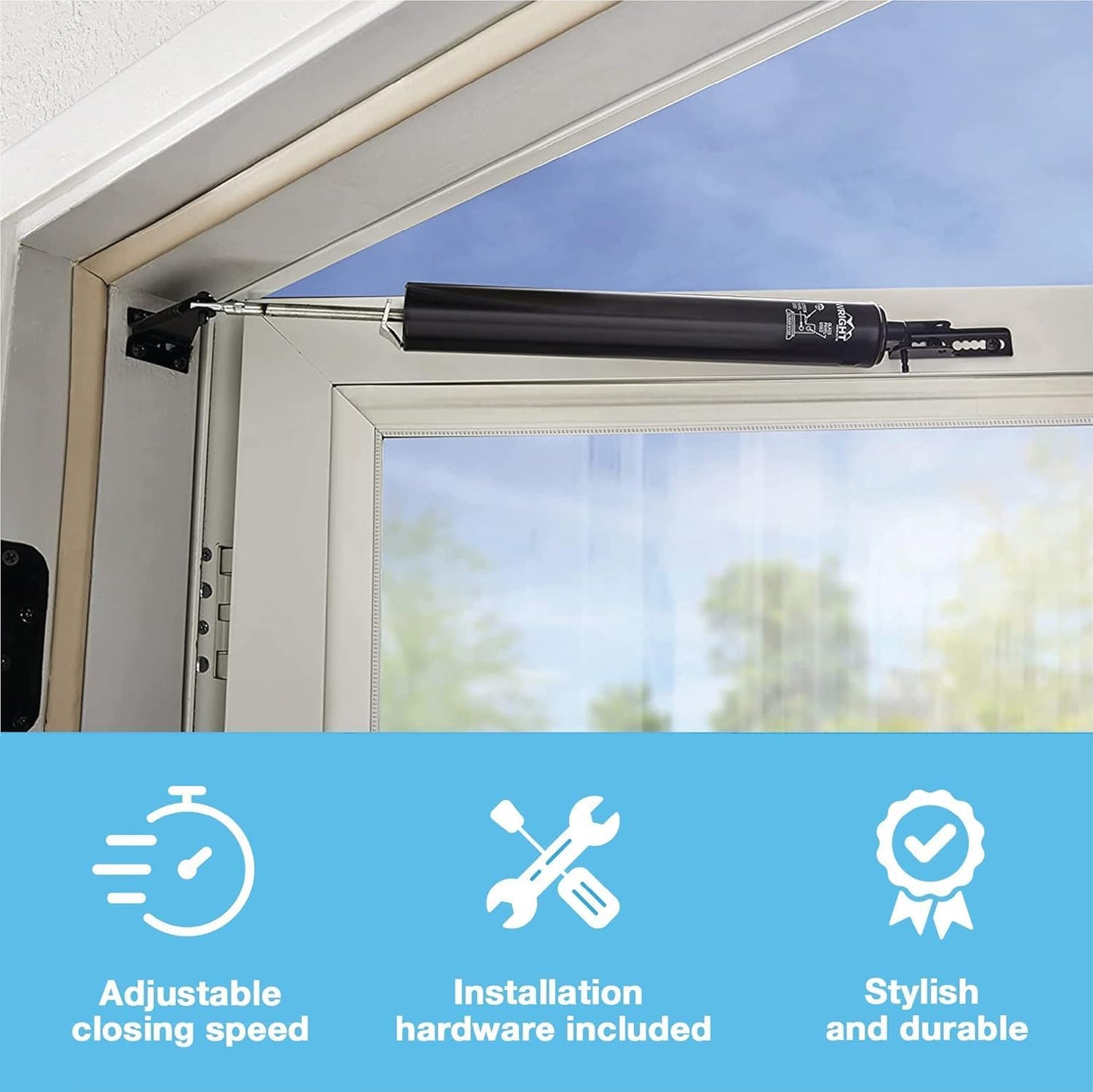 Black Heavy Duty Pneumatic Screen and Storm Door Closer by Wright Products - 12.63"L x 1.5"W x 1.5"H - WildKart