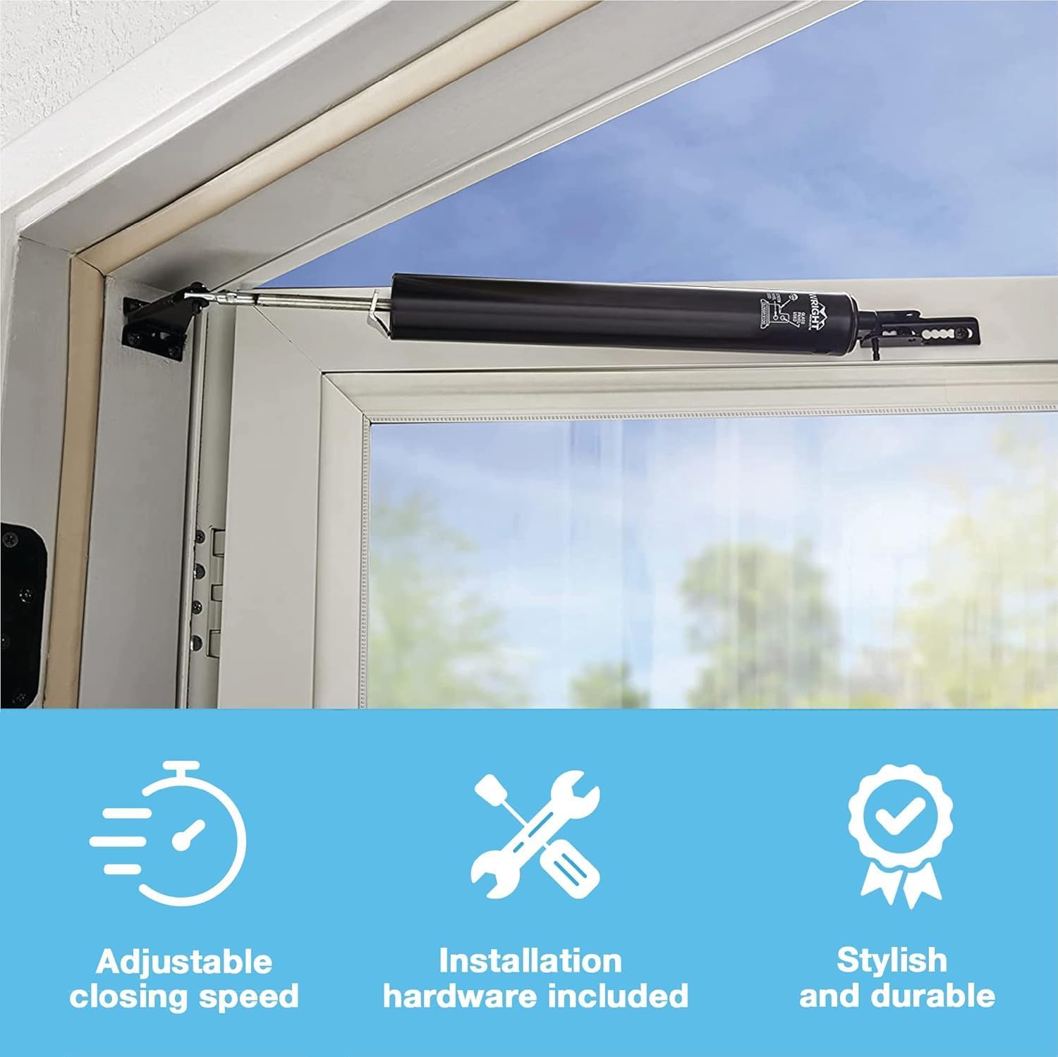 Black Heavy Duty Pneumatic Screen and Storm Door Closer by Wright Products - 12.63"L x 1.5"W x 1.5"H - WildKart