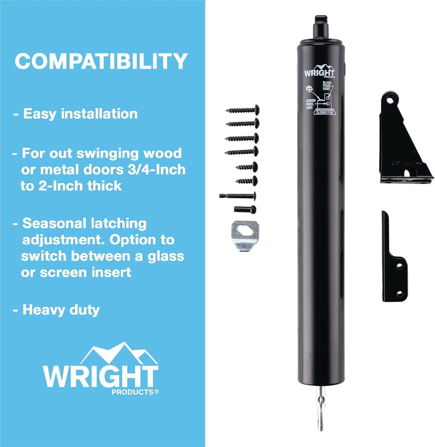 Black Heavy Duty Pneumatic Screen and Storm Door Closer by Wright Products - 12.63"L x 1.5"W x 1.5"H - WildKart