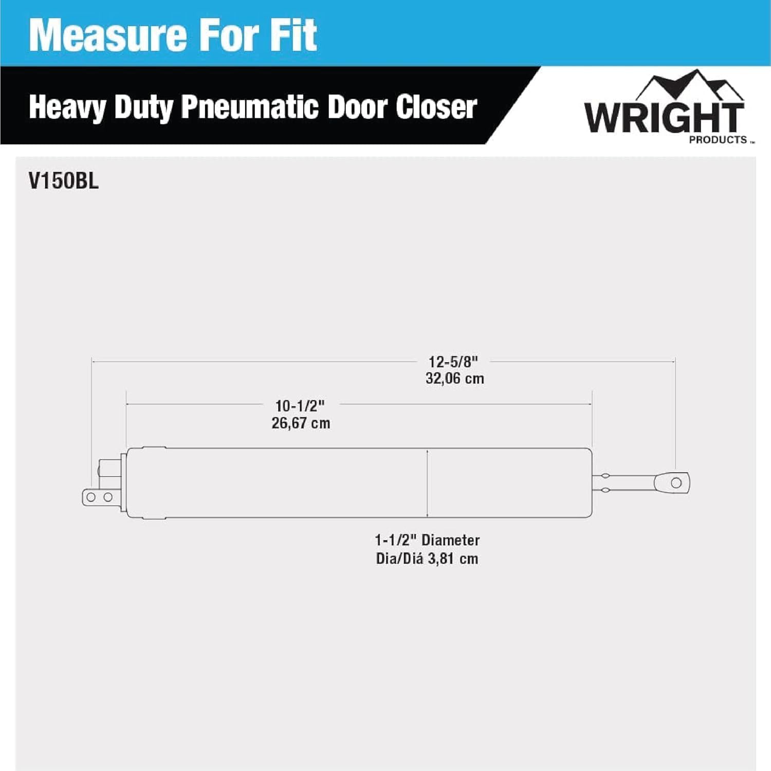 Black Heavy Duty Pneumatic Screen and Storm Door Closer by Wright Products - 12.63"L x 1.5"W x 1.5"H - WildKart