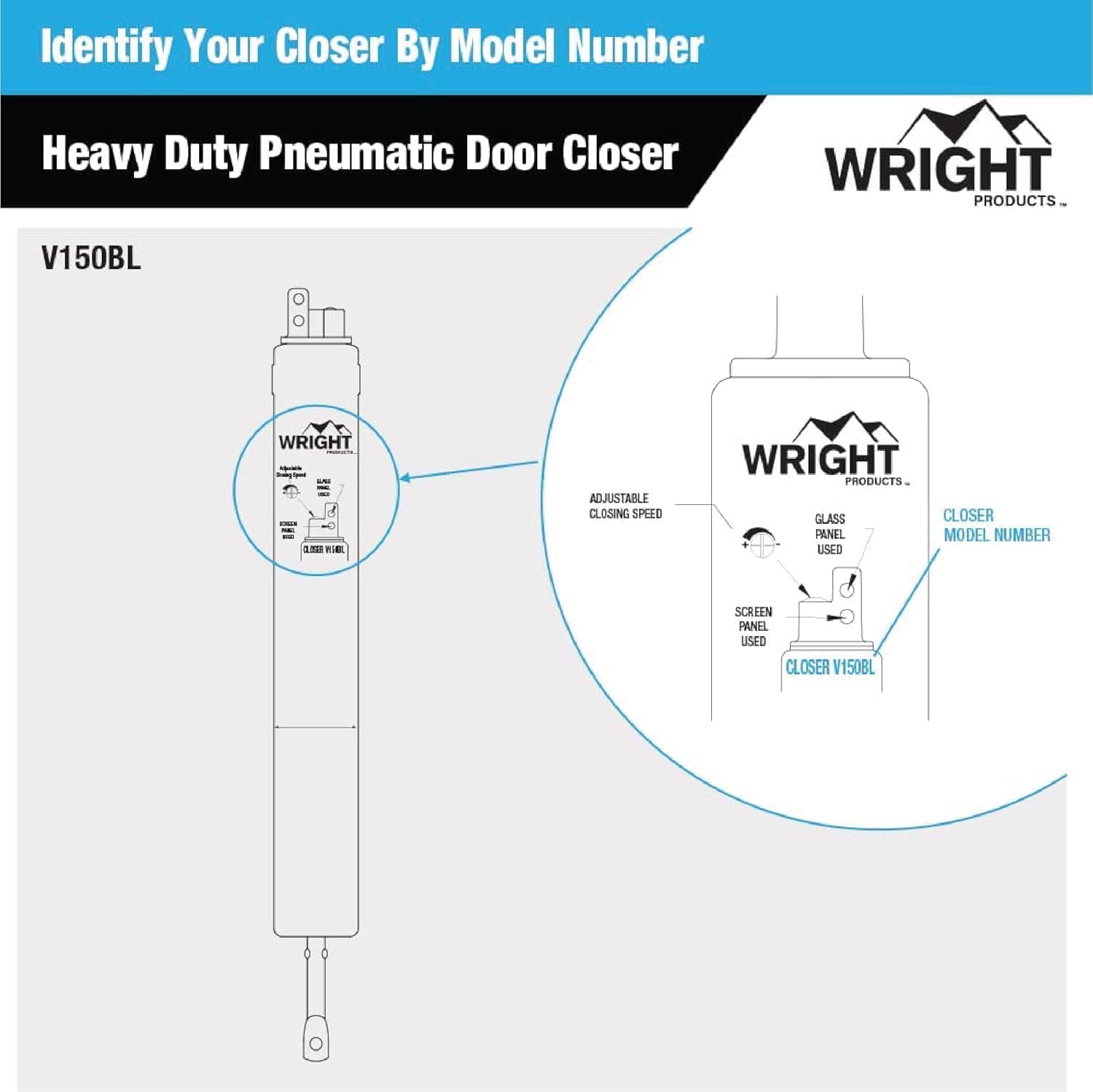 Black Heavy Duty Pneumatic Screen and Storm Door Closer by Wright Products - 12.63"L x 1.5"W x 1.5"H - WildKart