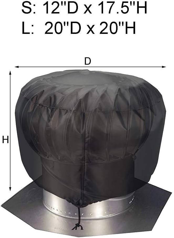 Black Heavy Duty Water Resistant Oxford Turbine Roof Vent Cover (20"x20") with Hem Drawstring