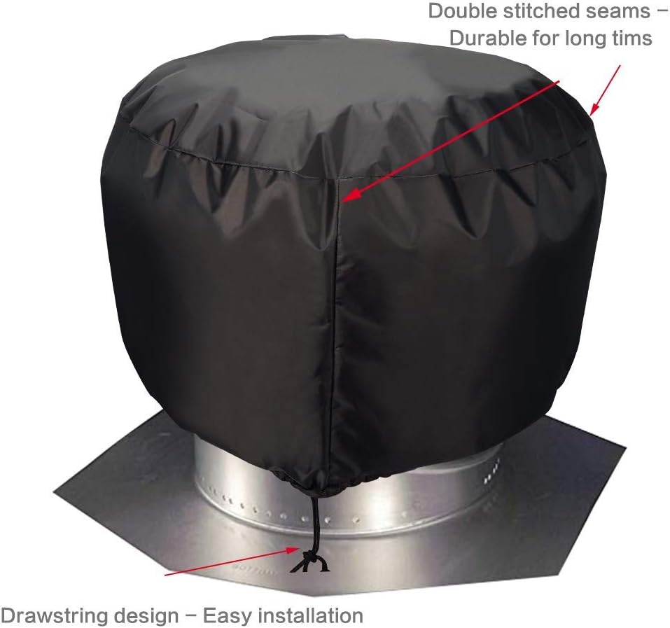 Black Heavy Duty Water Resistant Oxford Turbine Roof Vent Cover (20"x20") with Hem Drawstring