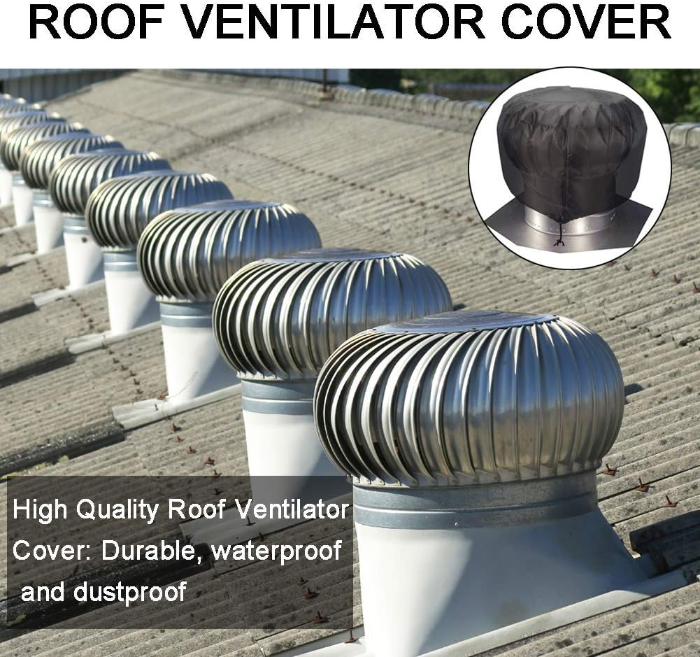 Black Heavy Duty Water Resistant Oxford Turbine Roof Vent Cover (20"x20") with Hem Drawstring