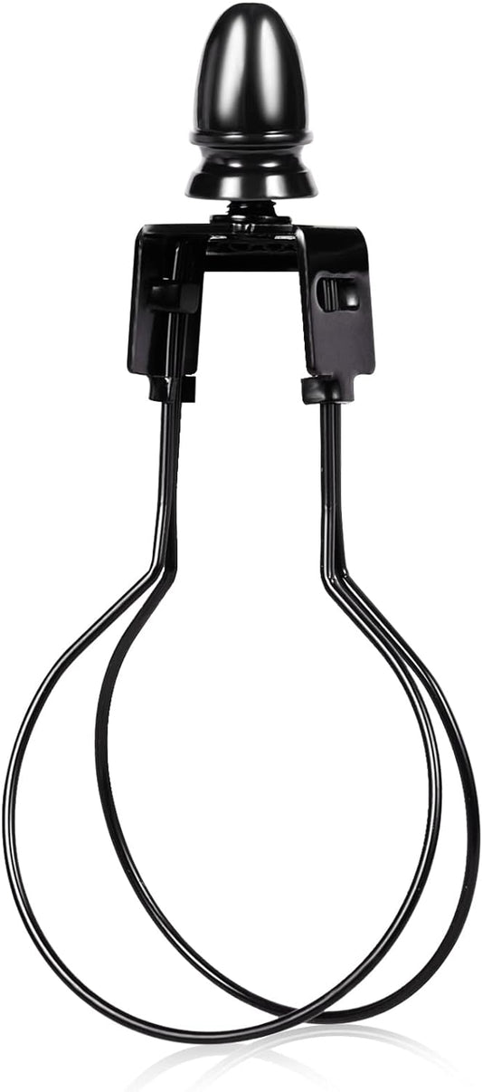 Black Lamp Shade Harp Holder Adapter Kit - Convert Clip-on Lampshades to Fit Light Bulbs, Includes Attaching Finials and Fitter Parts (1 Pack)
